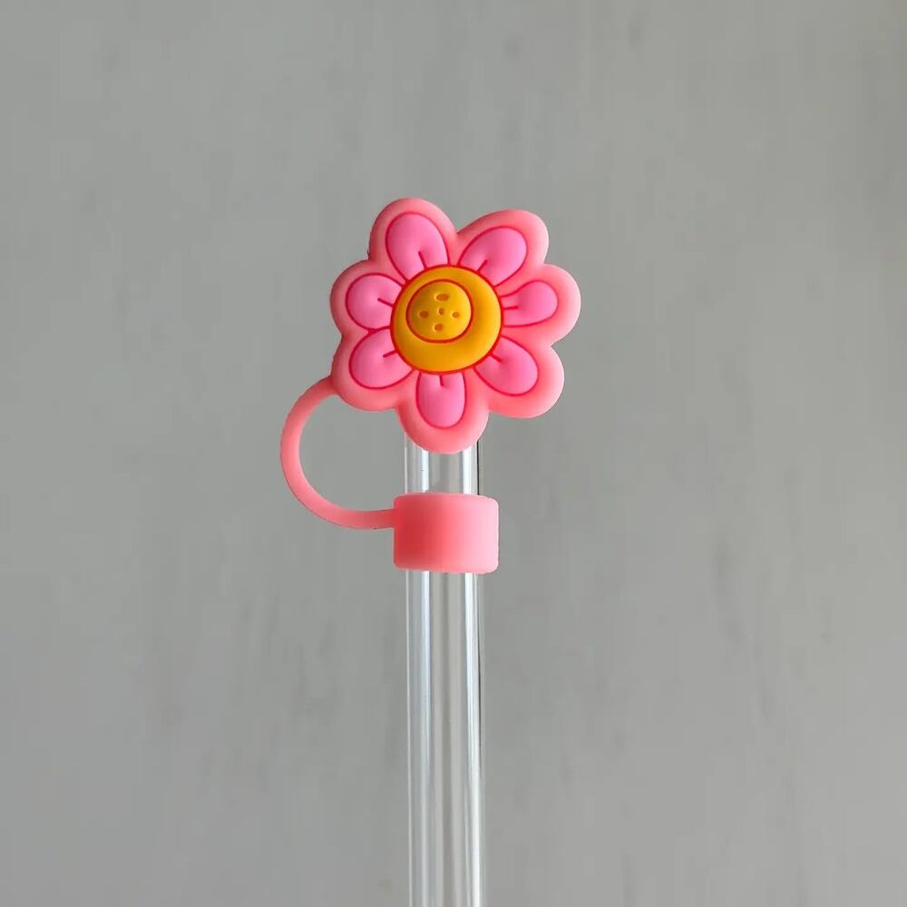 Pink and Yellow Happy Flower Straw Toppers